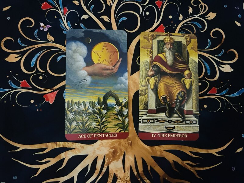 Ace of Pentacles and The Emperor photo by Tarot Institute.