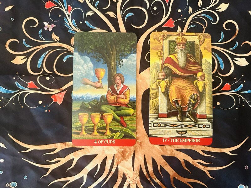 Four of Cups and The Emperor photo by Tarot Institute