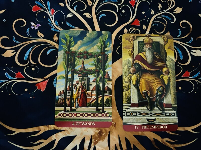 Four of Wands and The Emperor photo by Tarot Institute