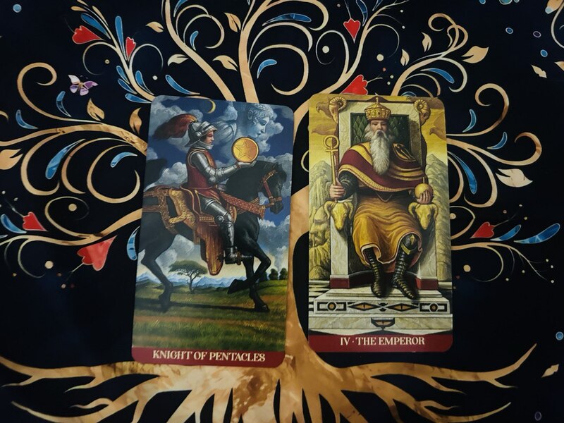 Knight of Pentacles and The Emperor photo by Tarot Institute