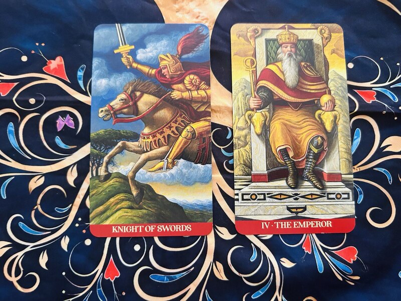 Knight of Swords and The Emperor photo by Tarot Institute