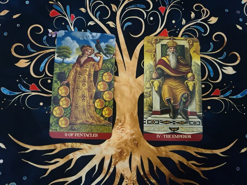 Nine of Pentacles and The Emperor photo by Tarot Institute.