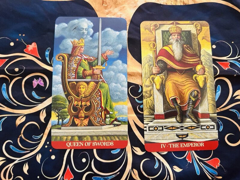 Queen of Swords and The Emperor photo by Tarot Institute