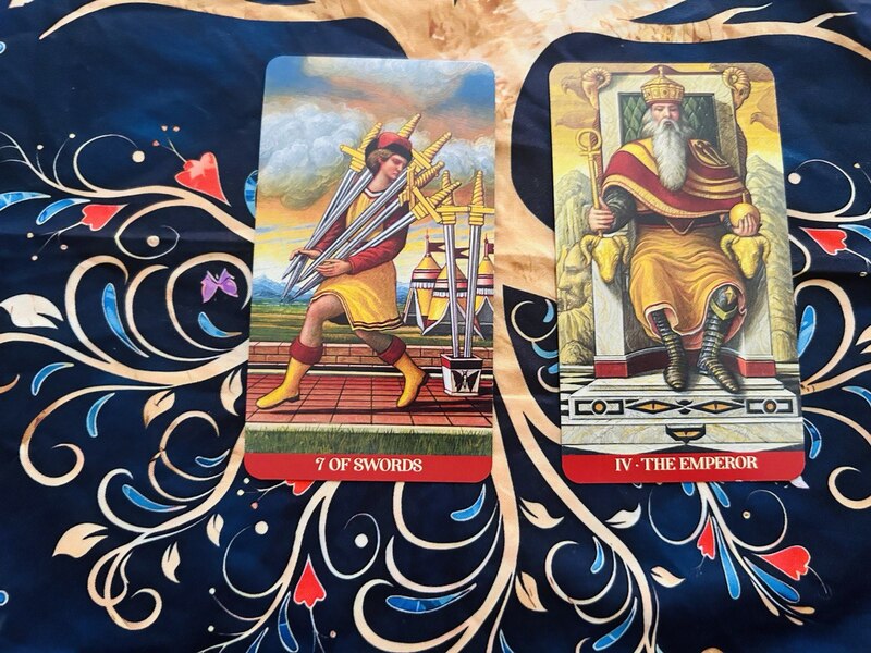 Seven of Swords and The Emperor photo by Tarot Institute