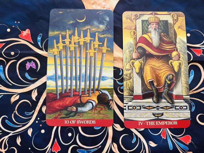 Ten of Swords and The Emperor photo by Tarot Institute