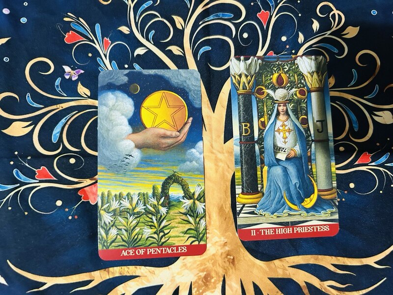 The Ace of Pentacles and The High Priestess photo by Tarot Institute