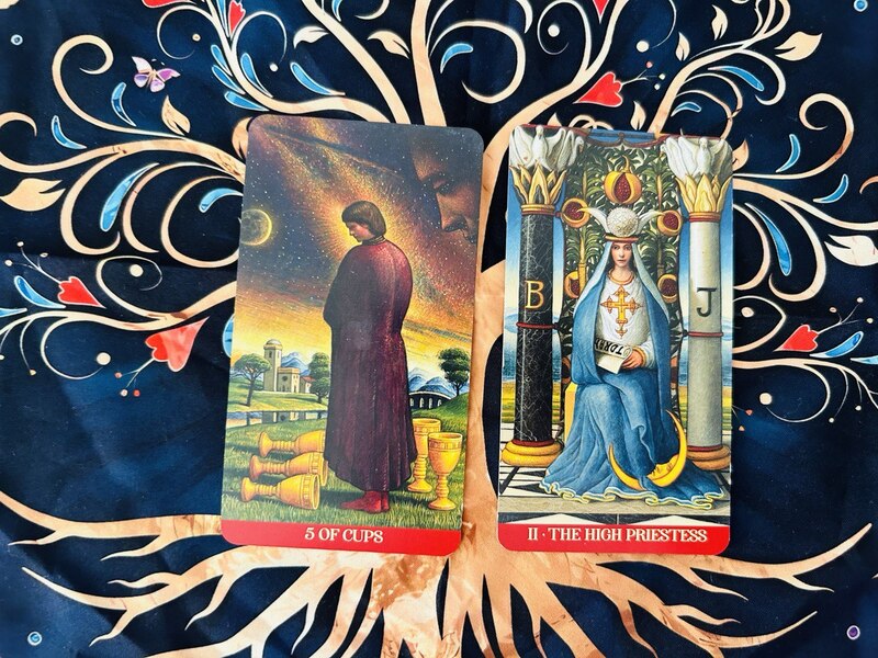 The Five of Cups and The High Priestess photo by Tarot Institute