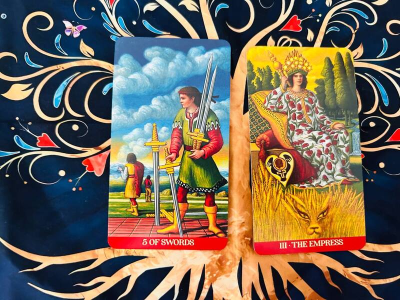 The Five of Swords and The Empress photo by Tarot Institute