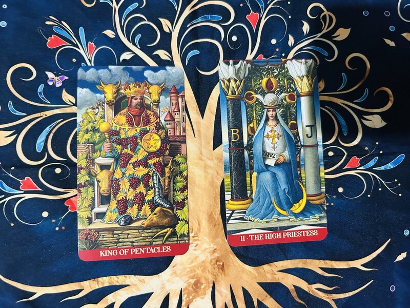 The King of Pentacles and The High Priestess photo by Tarot Institute