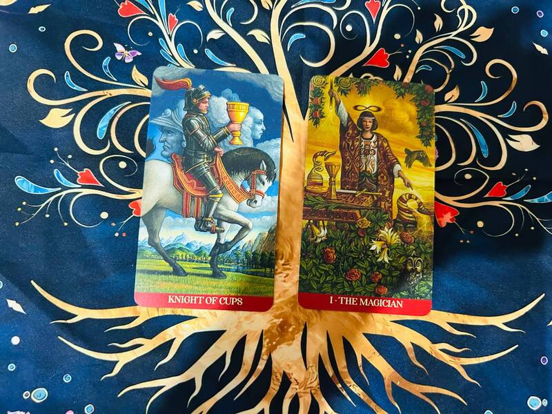 The Knight of Cups and The Magician photo by Tarot Institute.