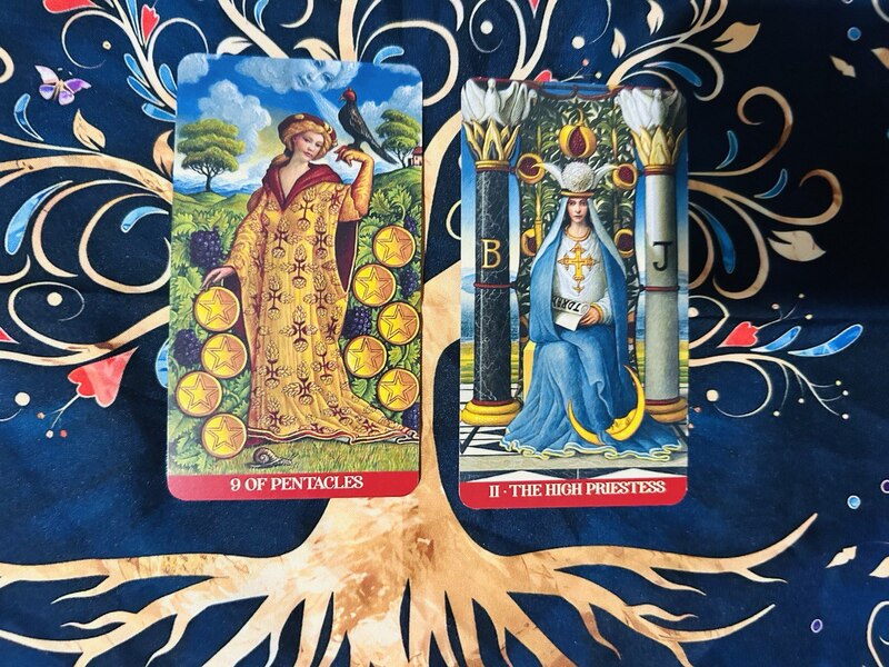 The Nine of Pentacles and The High Priestess photo by Tarot Institute