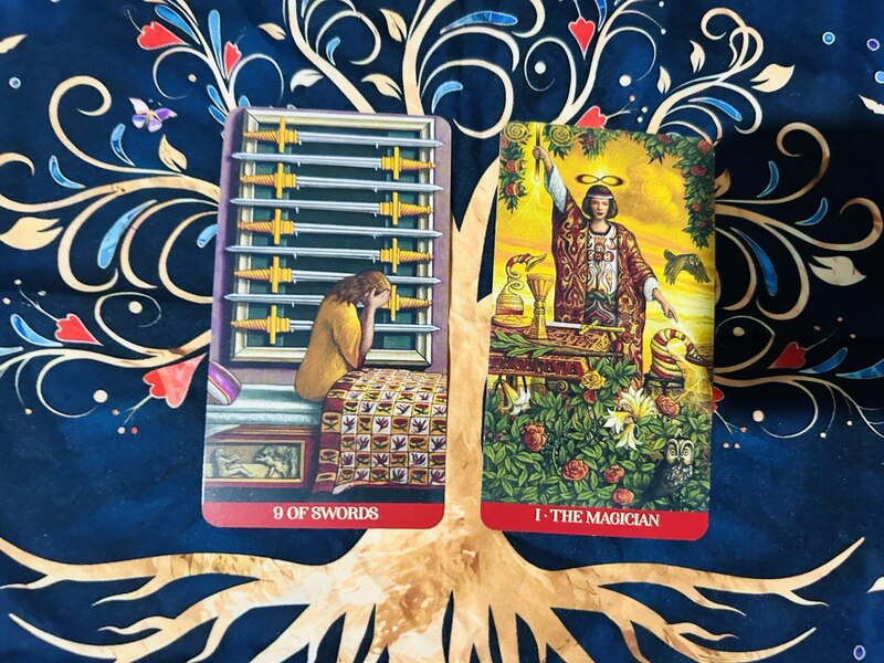 The Nine of Swords and The Magician photo by Tarot Institute.