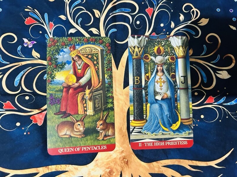 The Queen of Pentacles and The High Priestess photo by Tarot Institute