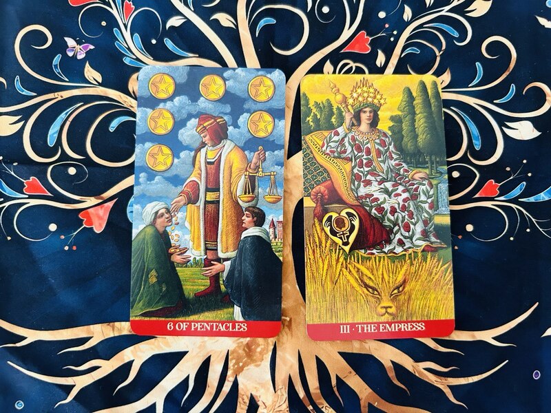 The Six of Pentacles and The Empress photo by Tarot Institute