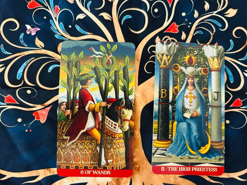 The Six of Wands and the High Priestess photo by Tarot Institute