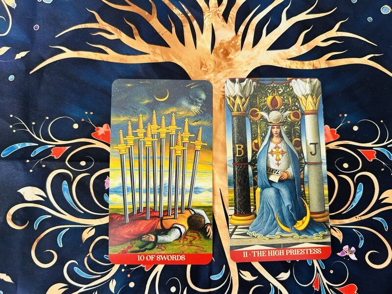 The Ten of Swords and The High Priestess photo by Tarot Institute