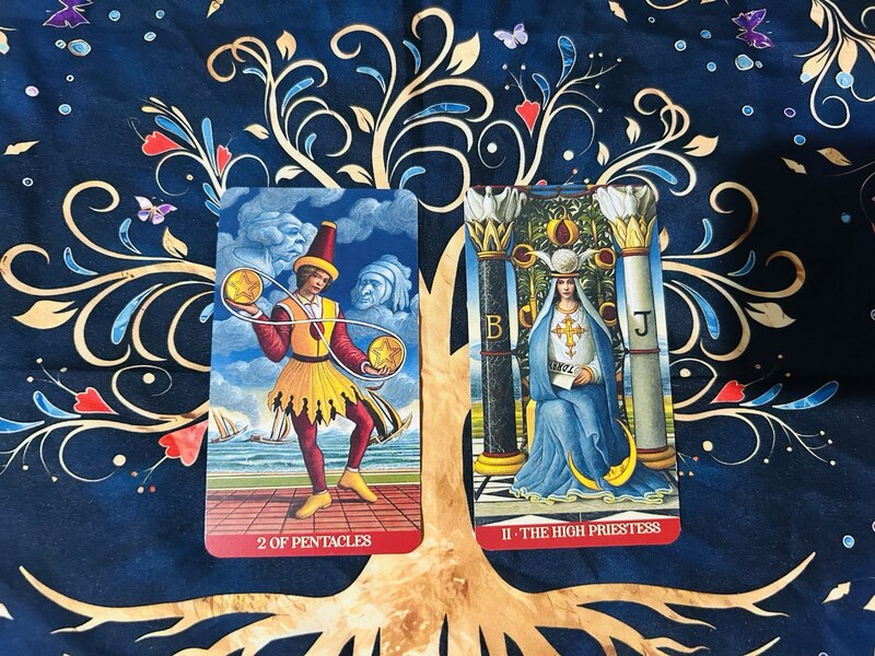 The Two of Pentacles and The High Priestess photo by Tarot Institute