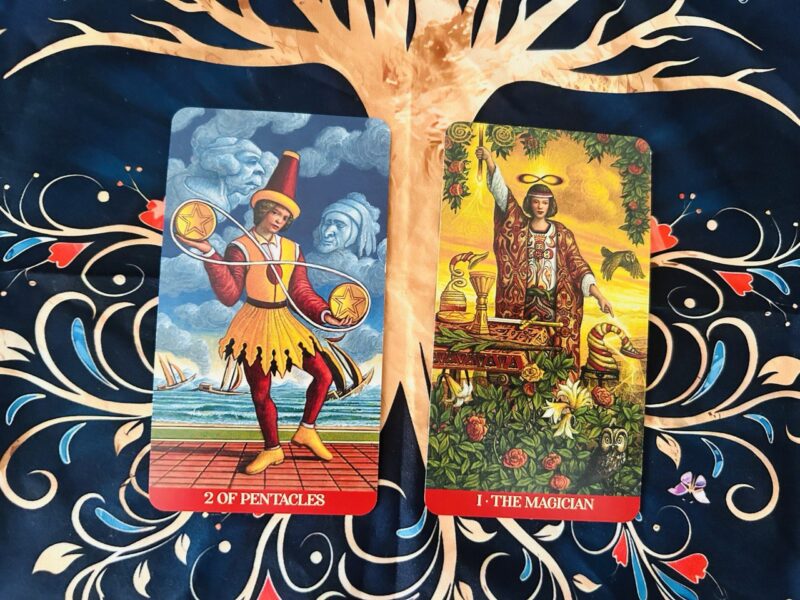 The Two of Pentacles and The Magician photo by Tarot Institute.