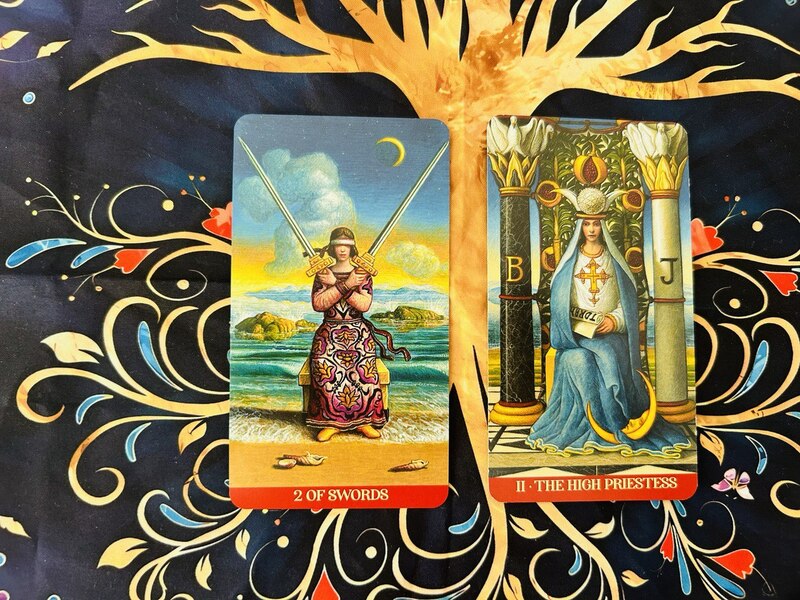 The Two of Swords and The High Priestess photo by Tarot Institute