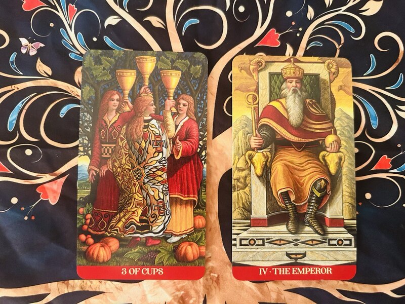 Three of Cups and The Emperor photo by Tarot Institute