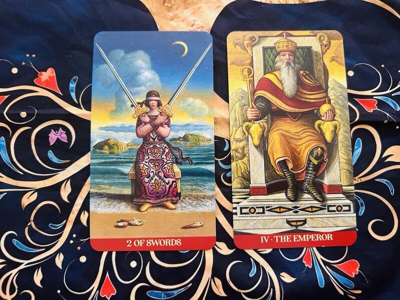 Two of Swords and The Emperor photo by Tarot Institute