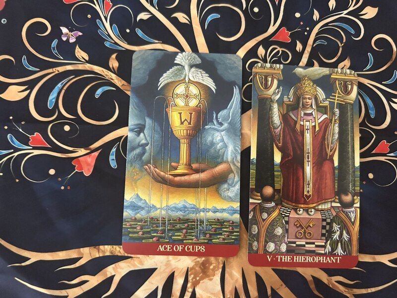 Ace of Cups and The Hierophant photo by Tarot Institute