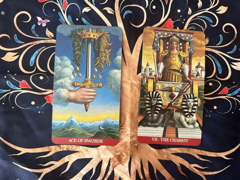 Ace of Swords and The Chariot photo by Tarot Institute