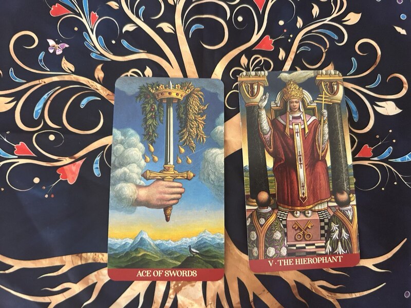 Ace of Swords and The Hierophant photo by Tarot Institute