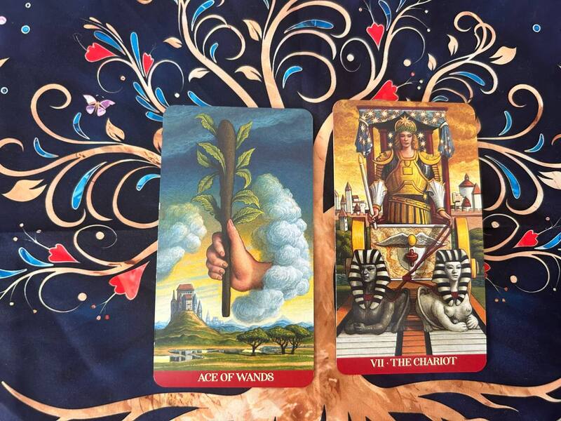 Ace of Wands and The Chariot photo by Tarot Institute