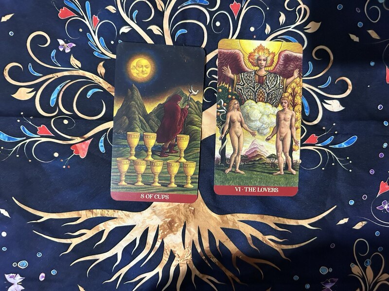 Eight of Cups and The Lovers photo by Tarot Institute