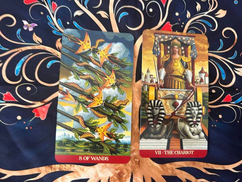 Eight of Wands and The Chariot photo by Tarot Institute