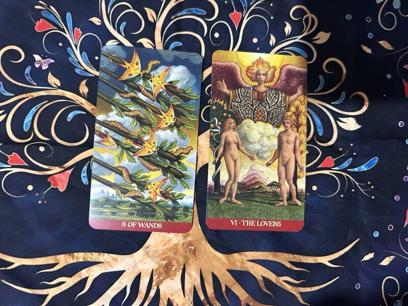 Eight of Wands and The Lovers photo by Tarot Institute.