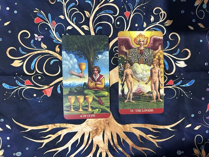 Four of Cups and The Lovers photo by Tarot Institute