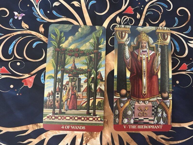 Four of Wands and The Hierophant photo by Tarot Institute