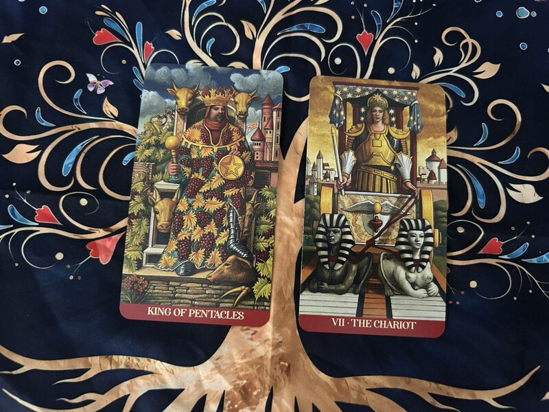 King of Pentacles and The Chariot photo by Tarot Institute