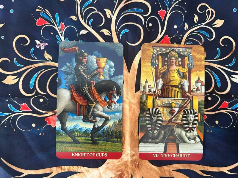 Knight of Cups and The Chariot photo by Tarot Institute