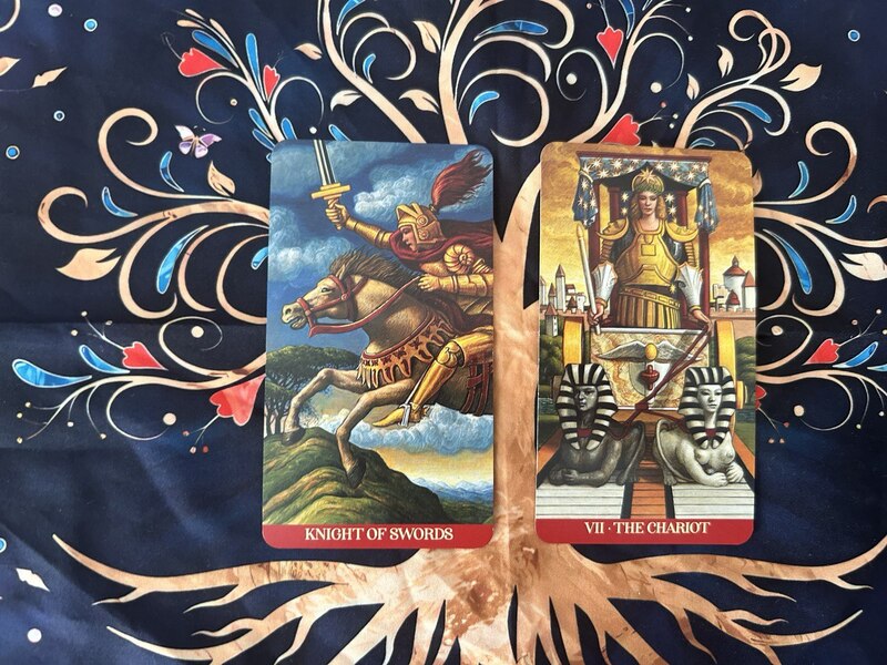 Knight of Swords and The Chariot photo by Tarot Institute