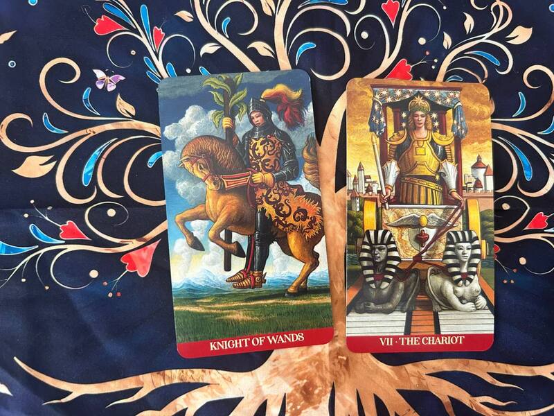 Knight of Wands and The Chariot photo by Tarot Institute