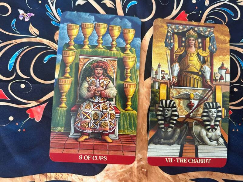 Nine of Cups and The Chariot photo by Tarot Institute