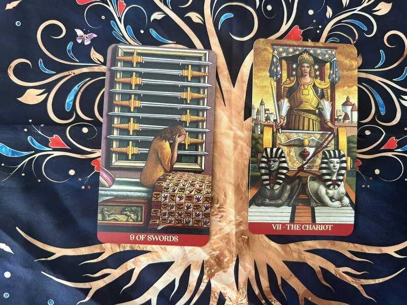 Nine of Swords and The Chariot photo by Tarot Institute