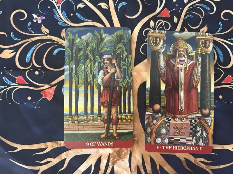 Nine of Wands and The Hierophant photo by Tarot Institute