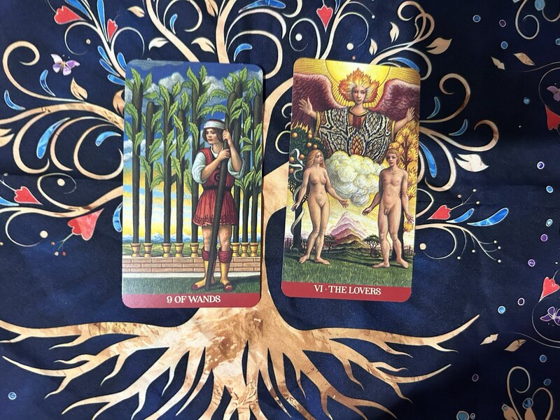 Nine of Wands and The Lovers photo by Tarot Institute