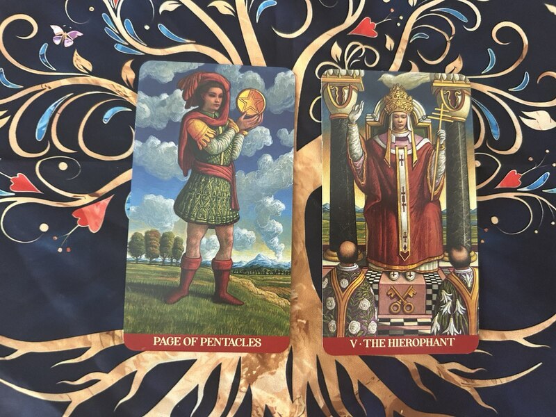 Page of Pentacles and The Hierophant photo by Tarot Institute