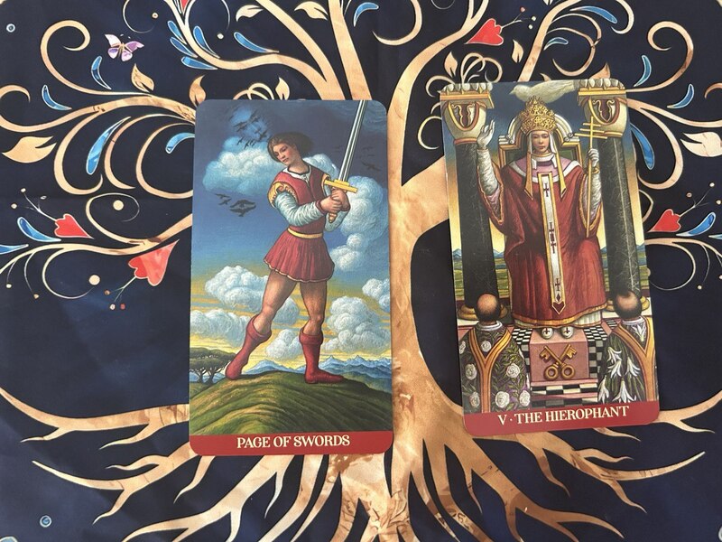 Page of Swords and The Hierophant photo by Tarot Institute