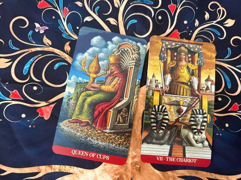 Queen of Cups and The Chariot photo by Tarot Institute