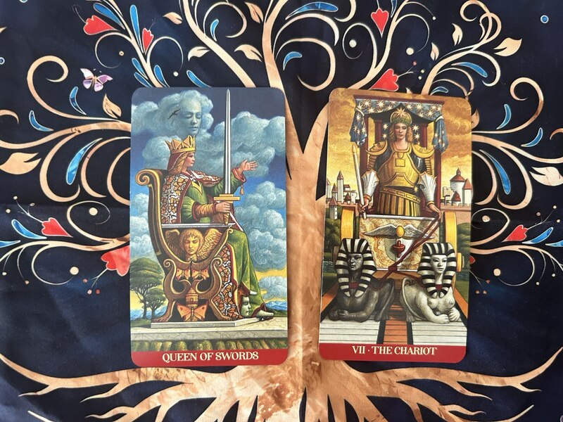 Queen of Swords and The Chariot photo by Tarot Institute.