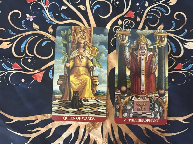 Queen of Wands and The Hierophant photo by Tarot Institute