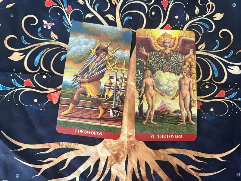 Seven of Swords and The Lovers photo by Tarot Institute.