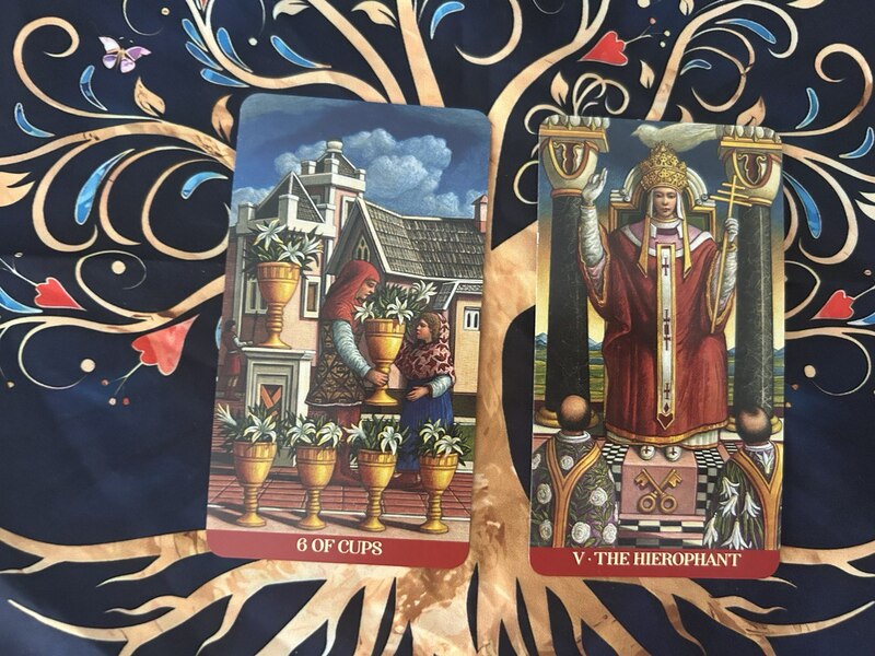 Six of Cups and The Hierophant photo by Tarot Institute