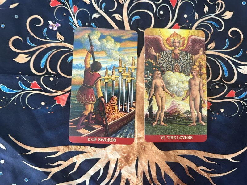 Six of Swords and The Lovers photo by Tarot Institute.